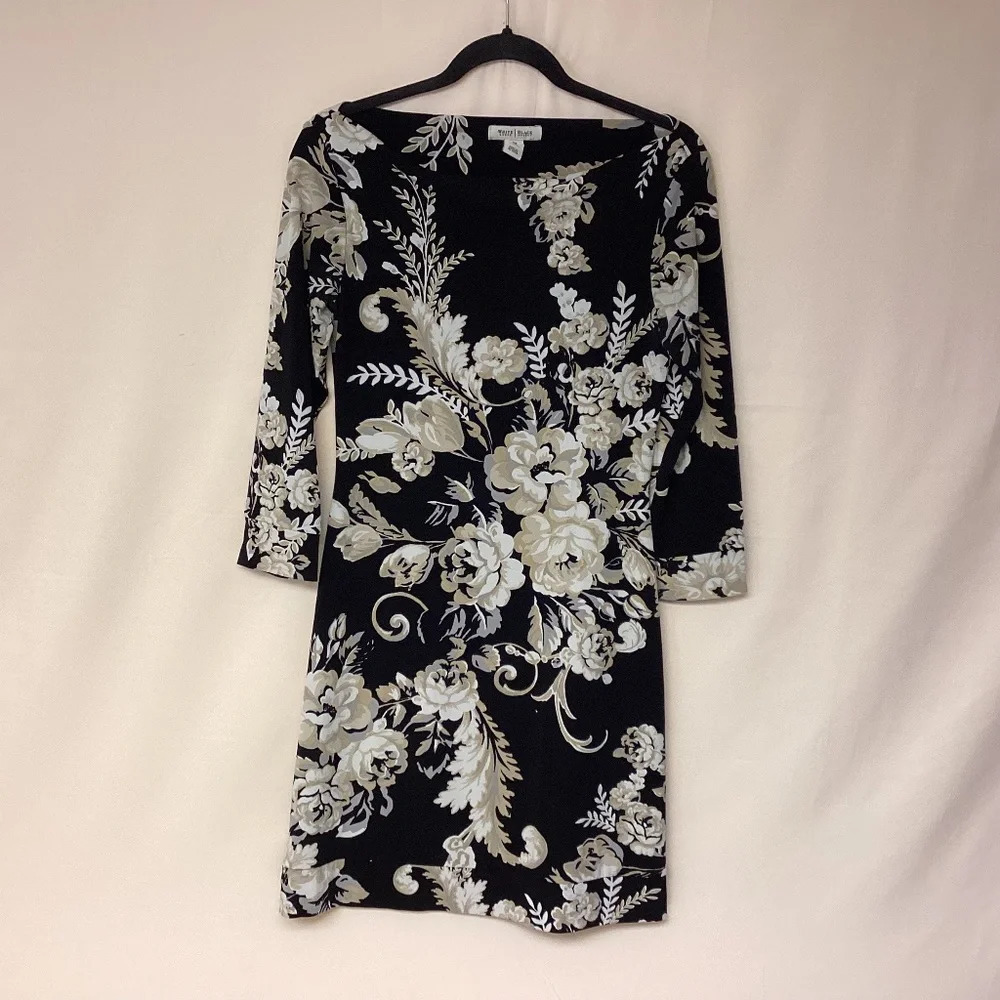 White House Black Market Dress Mini Dark Floral Cottagecore Boho Womens SZ XS
